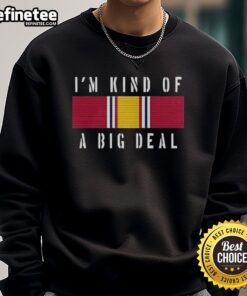 Alt Text: Premium Anchorman 'I'm Kind of a Big Deal' sweatshirt featuring Brian Kerg and the National Defense Service Medal design.