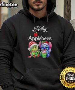 Premium Baby Grinch and Stitch X Applebee's Merry Christmas Hoodie featuring festive designs for holiday celebrations.