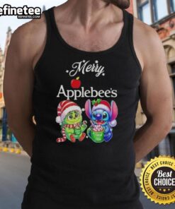 Alt Text: Premium Baby Grinch and Stitch X Applebee's Merry Christmas tank top featuring festive designs for holiday celebrations.