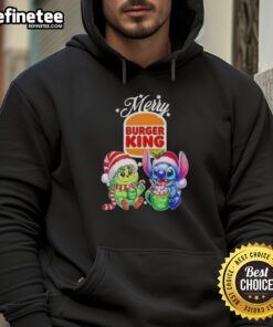 Alt Text: Premium Baby Grinch and Stitch X Burger King Merry Christmas Hoodie featuring festive designs for holiday fun.