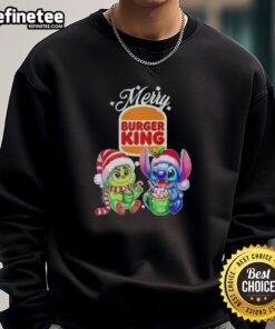 Premium Baby Grinch and Stitch X Burger King Merry Christmas Sweatshirt featuring festive designs for the holidays.