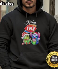 Premium Baby Grinch and Stitch X Dairy Queen Merry Christmas hoodie featuring festive designs for holiday cheer.