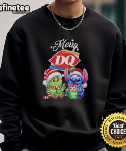 Premium Baby Grinch and Stitch x Dairy Queen Merry Christmas Sweatshirt, festive design for holiday celebrations.
