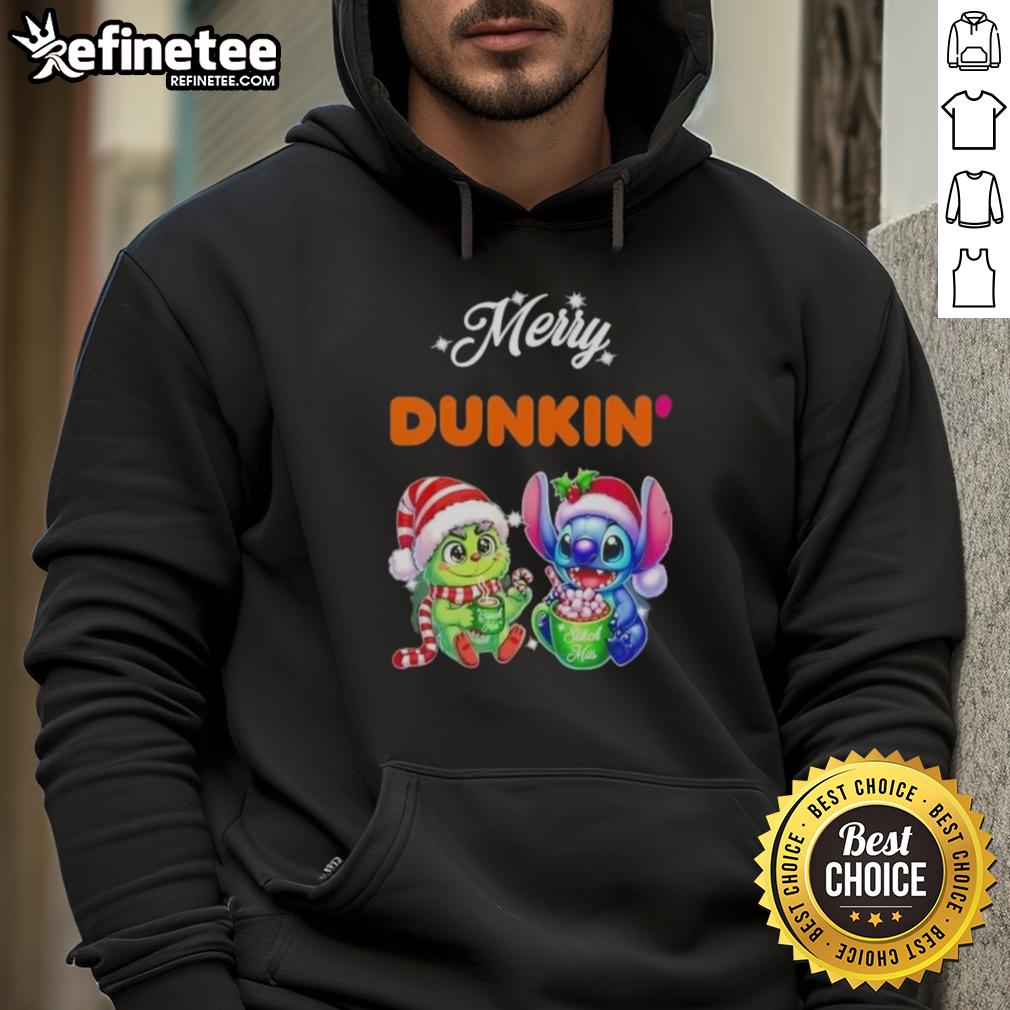 premium-baby-grinch-and-stitch-x-dunkin-merry-christmas-hoodie Alt Text: Premium Baby Grinch and Stitch X Dunkin Merry Christmas Hoodie featuring festive designs for cozy holiday wear.