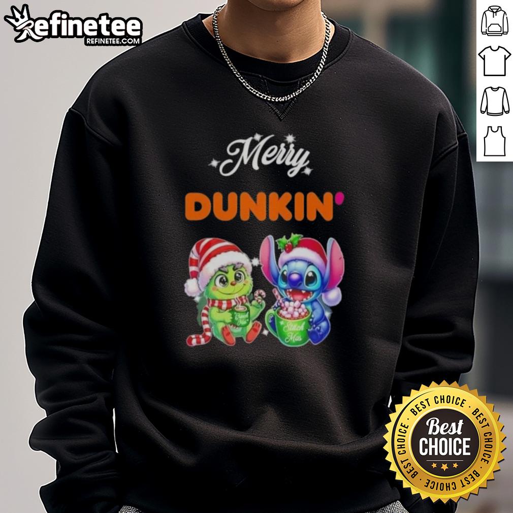 premium-baby-grinch-and-stitch-x-dunkin-merry-christmas-sweatshirt Alt Text: Premium Baby Grinch and Stitch X Dunkin Merry Christmas Sweatshirt featuring festive graphics for the holiday season.