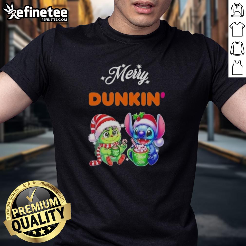 premium-baby-grinch-and-stitch-x-dunkin-merry-christmas-t-shirt-1 Alt Text: Premium Baby Grinch and Stitch X Dunkin' Merry Christmas T-Shirt featuring festive graphics for holiday cheer.