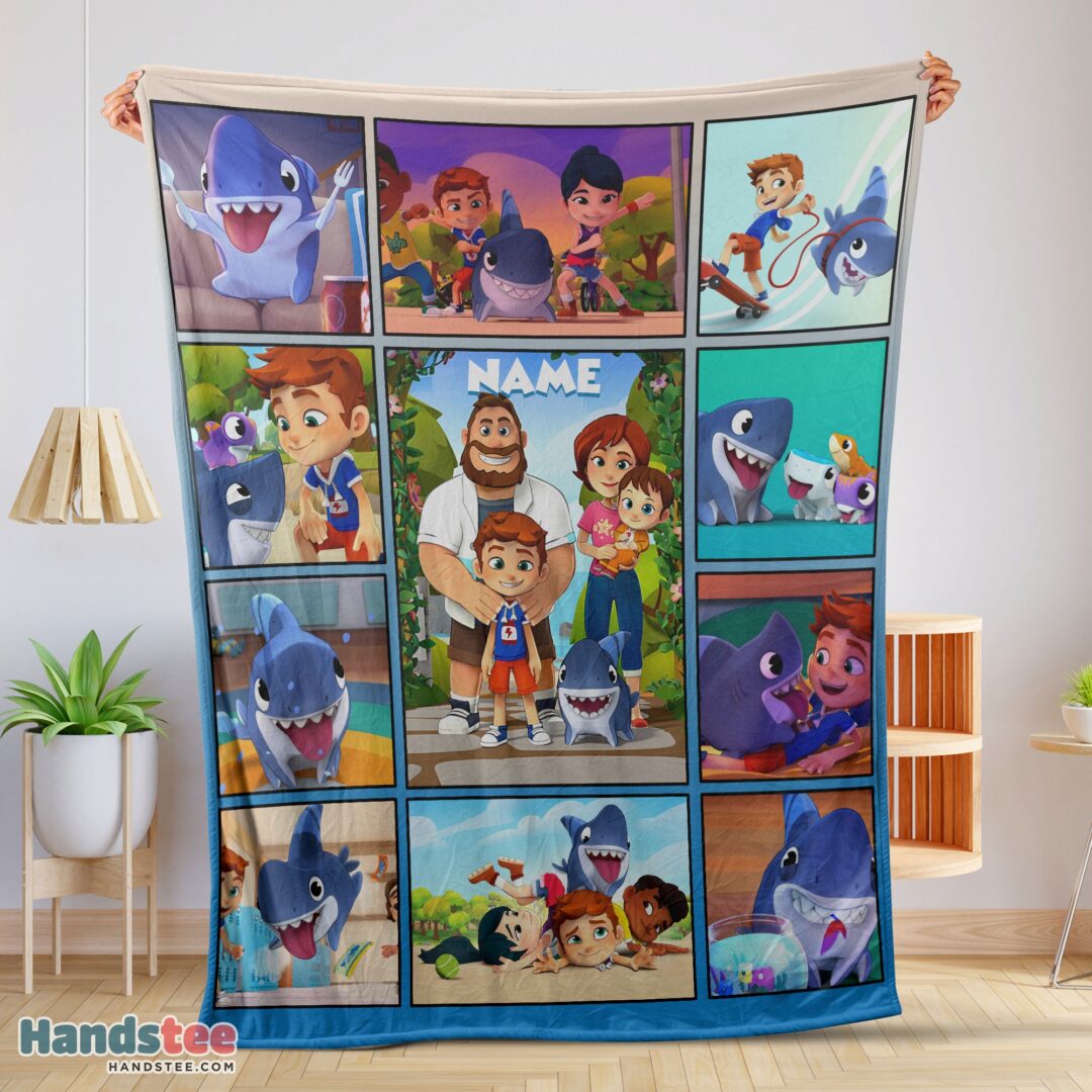 premium-cartoon-sharkdog-with-family-blanket-fleece-customized-blanket-mk-01 Premium Cartoon Sharkdog With Family Blanket Fleece Customized Blanket