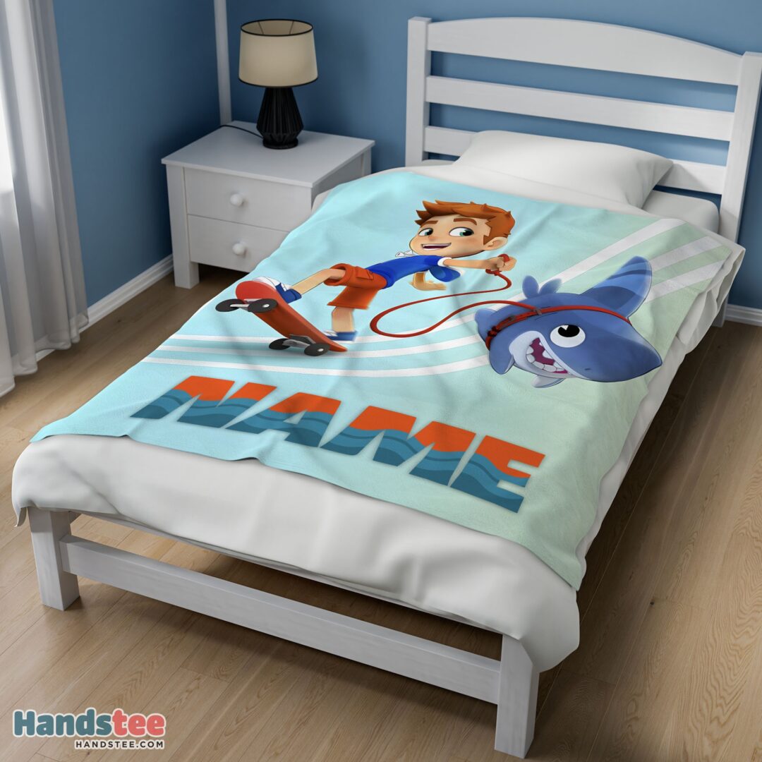 premium-catoon-sharkdog-sharkdog-and-max-skateboarding-blanket-fleece-customized-blanket-mk-02 Premium Catoon Sharkdog Sharkdog And Max Skateboarding Blanket Fleece Customized Blanket - Image 3