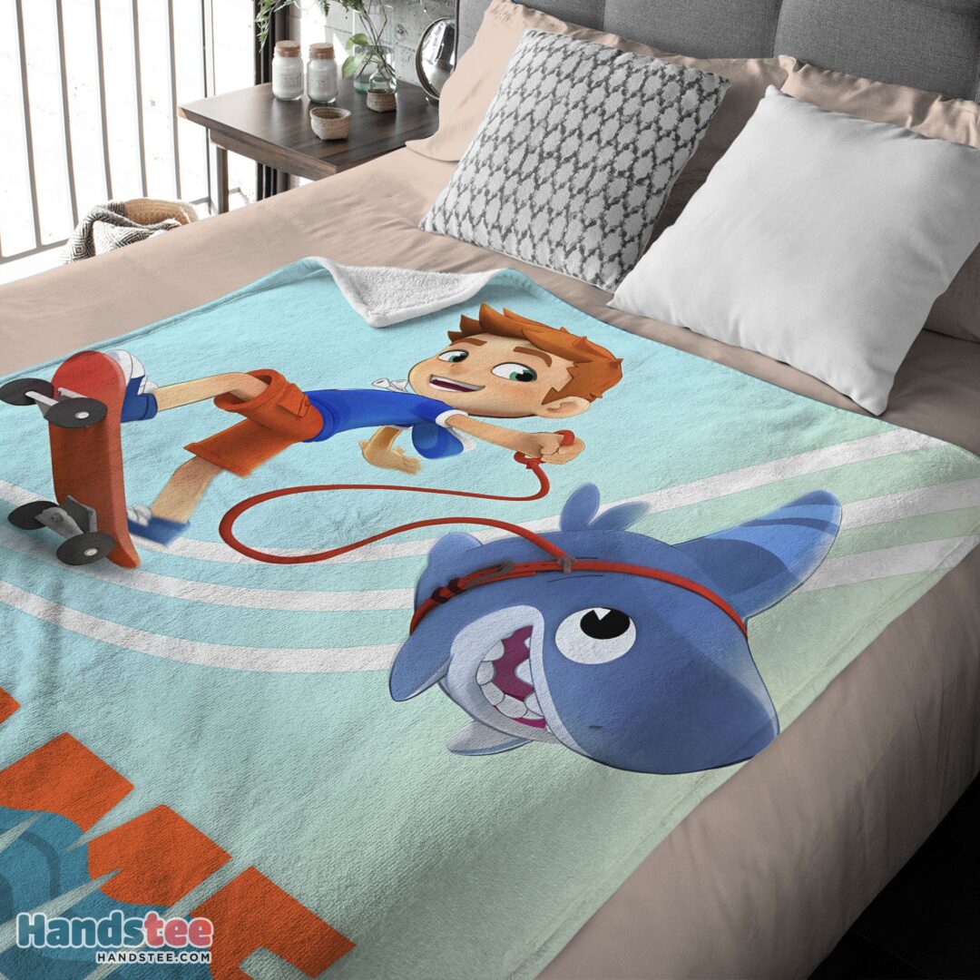 premium-catoon-sharkdog-sharkdog-and-max-skateboarding-blanket-fleece-customized-blanket-mk-03 Premium Catoon Sharkdog Sharkdog And Max Skateboarding Blanket Fleece Customized Blanket - Image 4