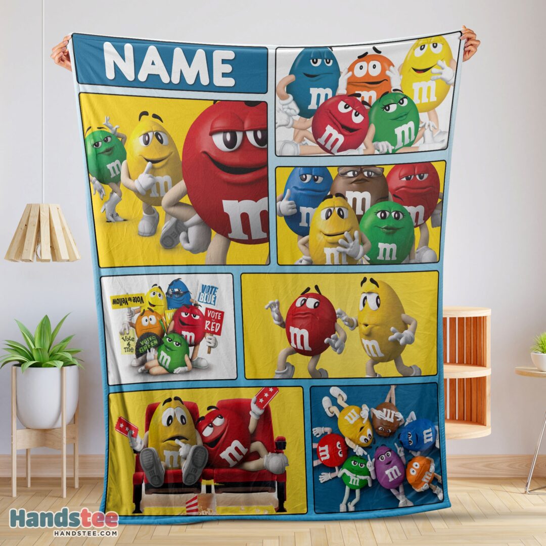 premium-colorful-candy-mms-character-collage-blanket-fleece-customized-blanket-mk-01 Premium Colorful Candy M&M’s Character Collage Blanket Fleece Customized Blanket