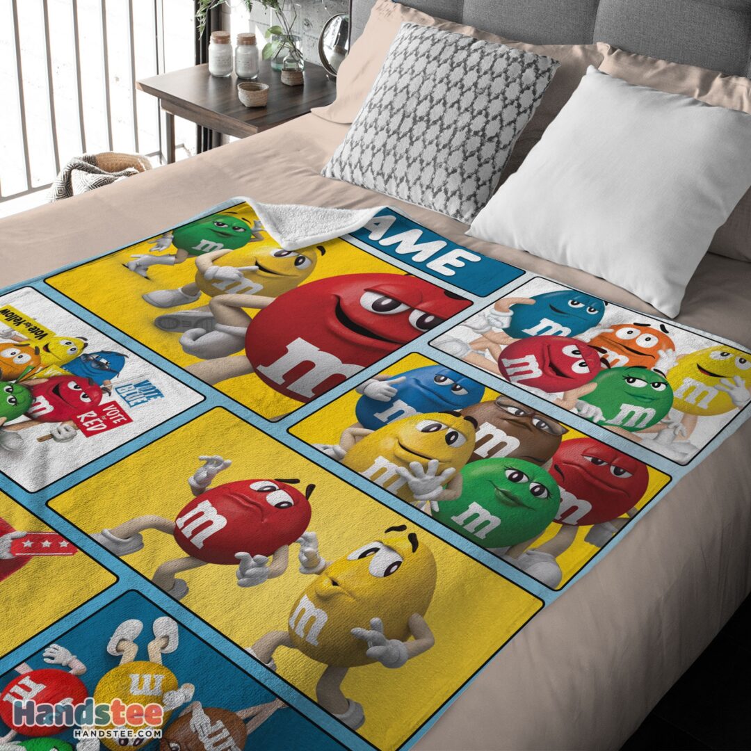 premium-colorful-candy-mms-character-collage-blanket-fleece-customized-blanket-mk-03 Premium Colorful Candy M&M’s Character Collage Blanket Fleece Customized Blanket - Image 4
