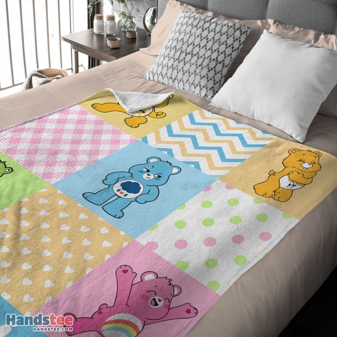 premium-colorful-care-bears-patchwork-blanket-fleece-customized-blanket-mk-03 Premium Colorful Care Bears Patchwork Blanket Fleece Customized Blanket - Image 4