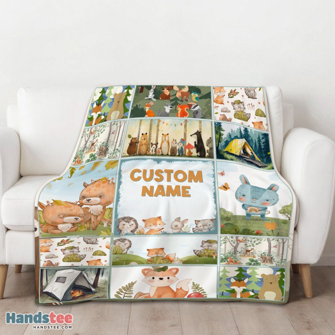 premium-cute-forest-animals-collage-whimsical-blanket-fleece-customized-blanket-mk-01 Premium Cute Forest Animals Collage Whimsical Blanket Fleece Customized Blanket - Image 3
