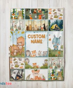 Premium Cute Forest Animals Collage Whimsical Blanket Fleece Customized Blanket