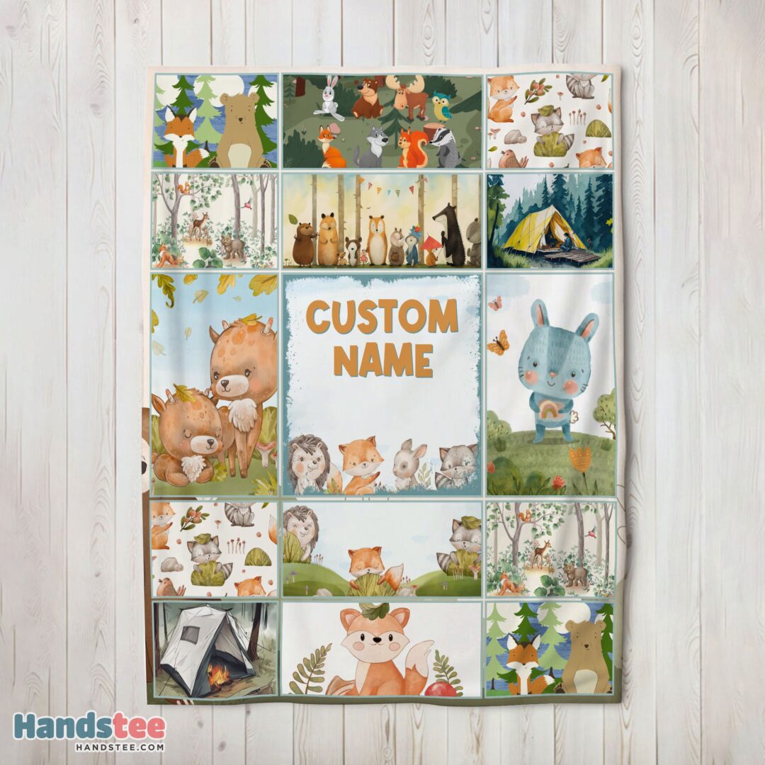 premium-cute-forest-animals-collage-whimsical-blanket-fleece-customized-blanket-mk-02 Premium Cute Forest Animals Collage Whimsical Blanket Fleece Customized Blanket