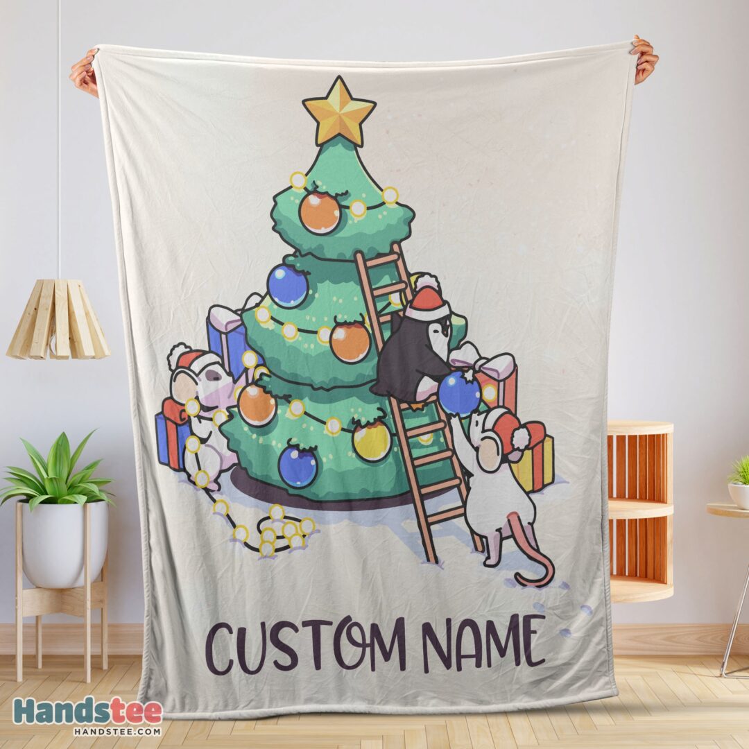 premium-cute-mice-penguin-cartoon-christmas-tree-blanket-fleece-customized-blanket-mk-01 Premium Cute Mice & Penguin Cartoon Christmas Tree Blanket Fleece Customized Blanket