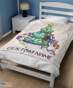 Premium Cute Mice & Penguin Cartoon Christmas Tree Blanket Fleece Customized Blanket - Image 3