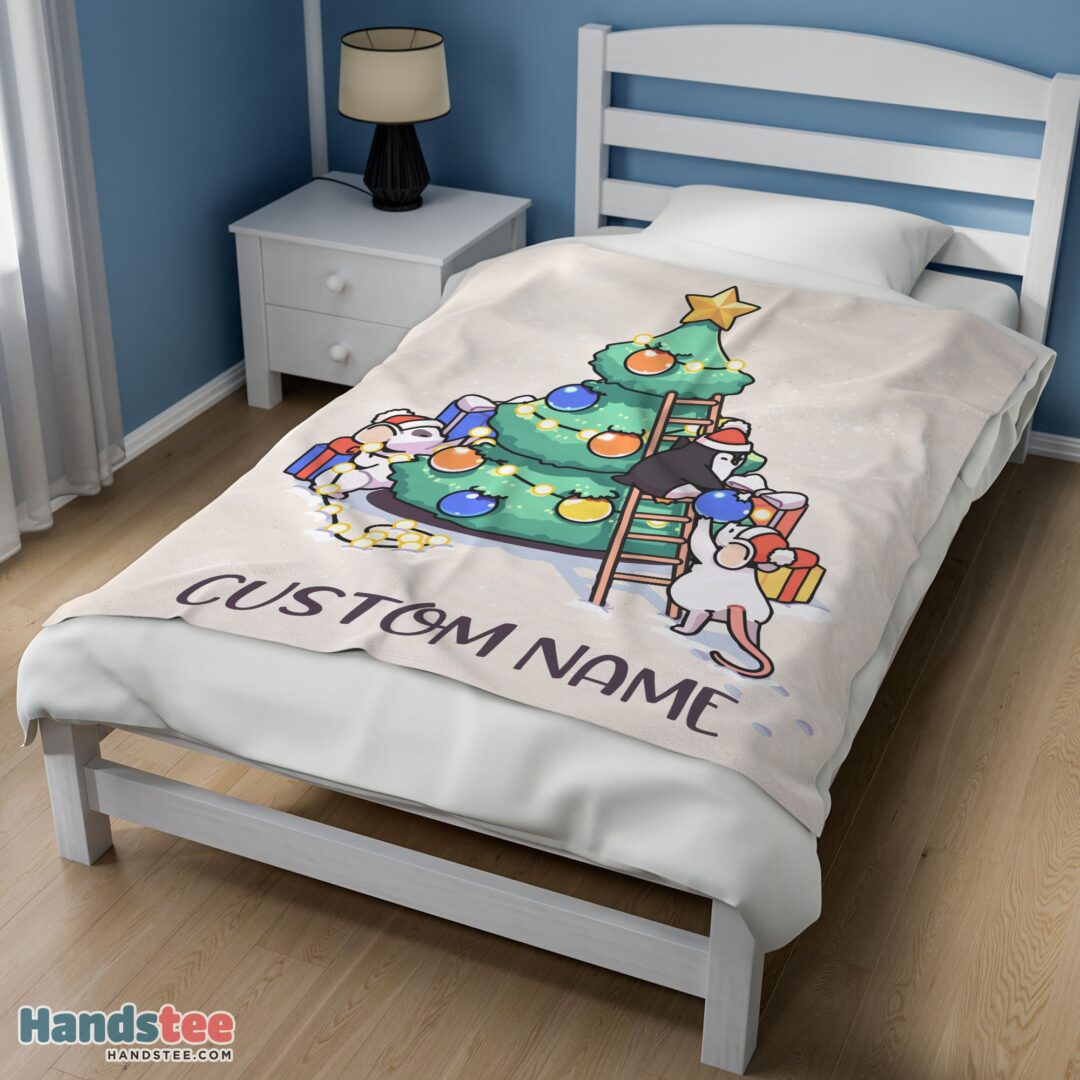 premium-cute-mice-penguin-cartoon-christmas-tree-blanket-fleece-customized-blanket-mk-02 Premium Cute Mice & Penguin Cartoon Christmas Tree Blanket Fleece Customized Blanket - Image 3