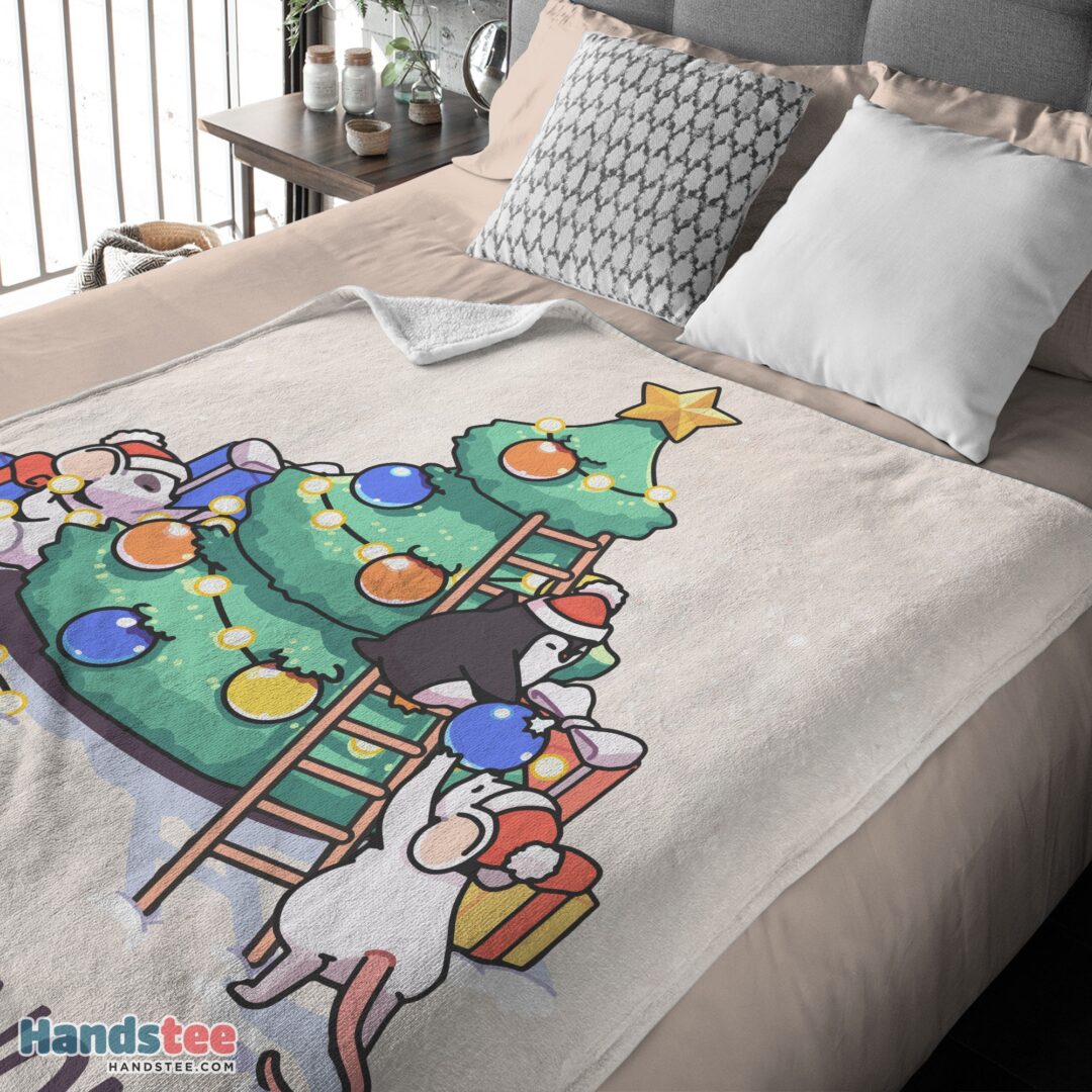 premium-cute-mice-penguin-cartoon-christmas-tree-blanket-fleece-customized-blanket-mk-03 Premium Cute Mice & Penguin Cartoon Christmas Tree Blanket Fleece Customized Blanket - Image 4