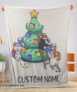 Premium Cute Top Mice & Penguin Cartoon Christmas Tree Blanket Fleece Customized Blanket