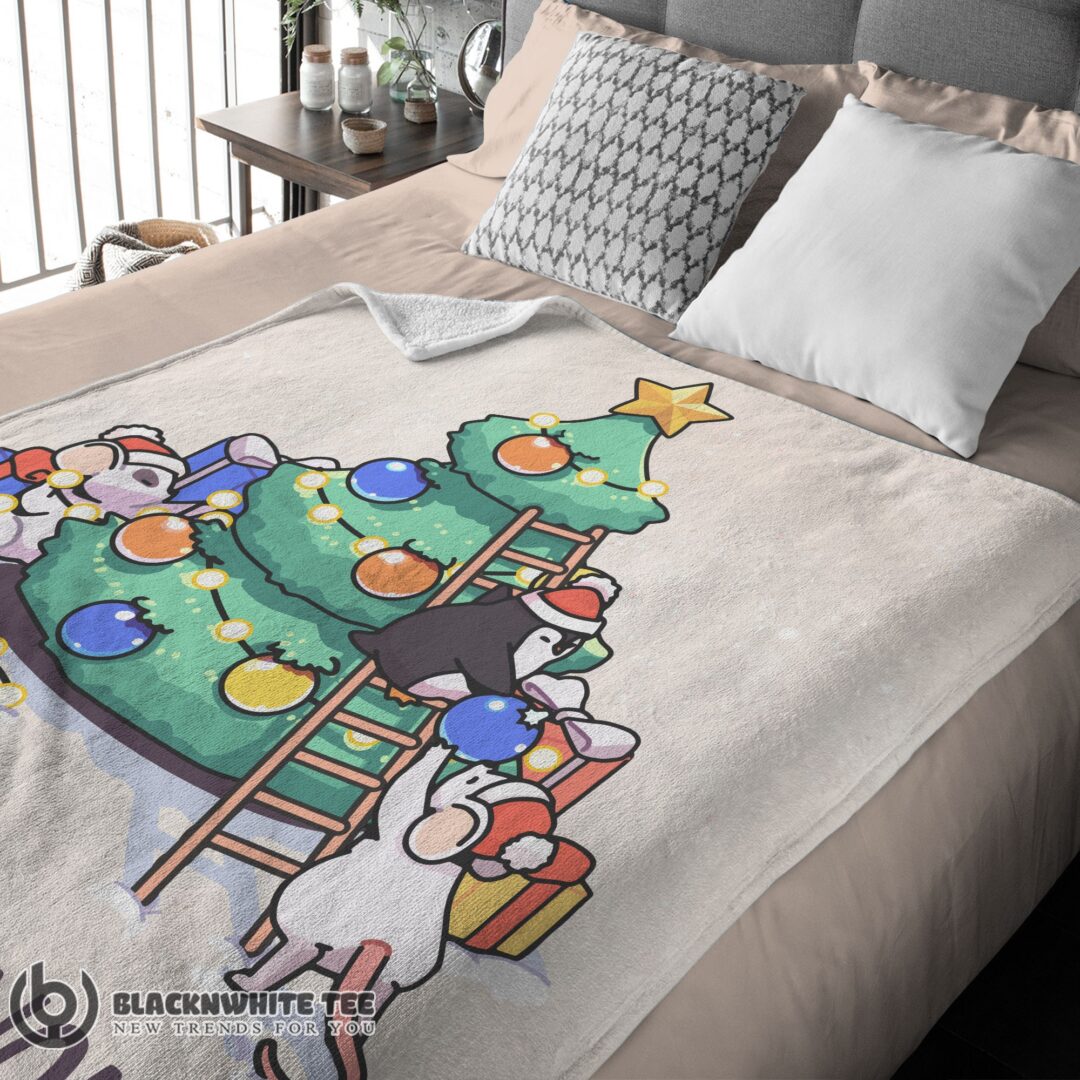 Premium Cute Top Mice & Penguin Cartoon Christmas Tree Blanket Fleece Customized Blanket-mk-01 (3)