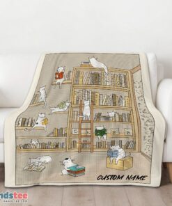 Premium Cute Vintage Minimalist Cat Book Reading Blanket Fleece Customized Blanket - Image 3