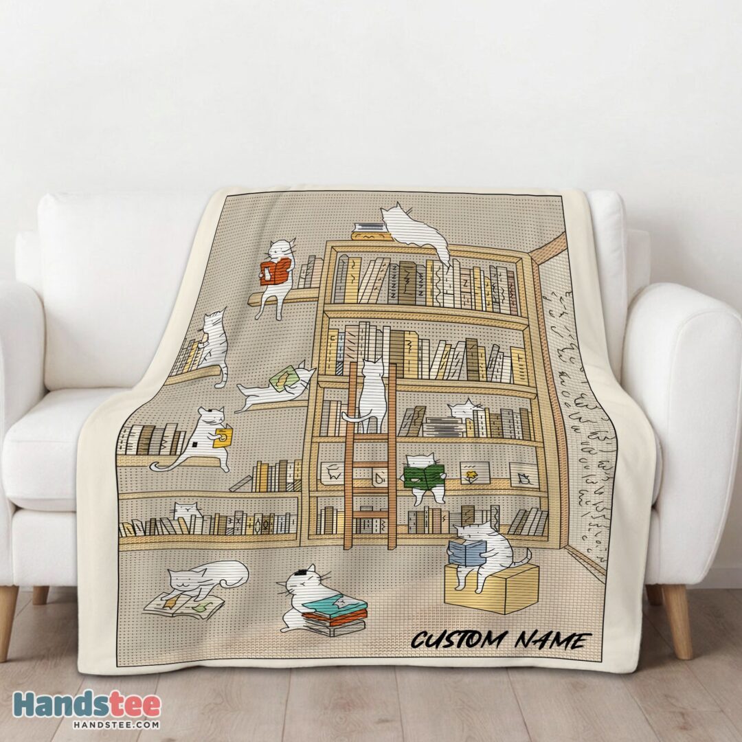 premium-cute-vintage-minimalist-cat-book-reading-blanket-fleece-customized-blanket-mk-01 Premium Cute Vintage Minimalist Cat Book Reading Blanket Fleece Customized Blanket - Image 3