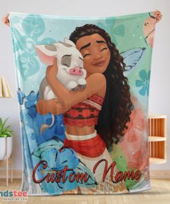 Premium Disney Cartoon Moana Family With Friends Cute Blanket Fleece Customized Blanket