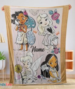 Premium Disney Chibi Moana Alice Tinker Bell Pocahontas  Blanket Fleece Customized Blanket