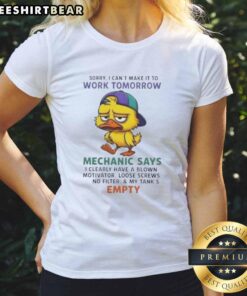 Premium Duck tee featuring a mechanic's funny excuse: 'I have a blown motivator' for women, perfect for casual wear.