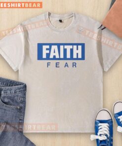 Premium Faith Fear logo on a washed t-shirt, featuring a stylish design for casual wear enthusiasts.