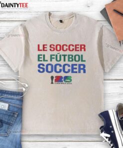 Premium FIFA World Cup 2026 t-shirt featuring Mexico and USA soccer design for fans of El Futbol and Le Soccer.
