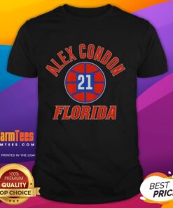 Premium Florida Gators Basketball Alex Condon 21 T-Shirt featuring vibrant team colors and bold name and number design.