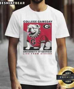 Alt Text: Premium Georgia Bulldogs NFL 2025 College Gameday T-shirt featuring the mascot, perfect for fans in Athens.