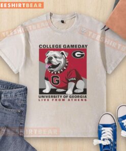 Alt Text: Premium Georgia Bulldogs NFL 2025 College Gameday t-shirt featuring the mascot, perfect for game day in Athens.