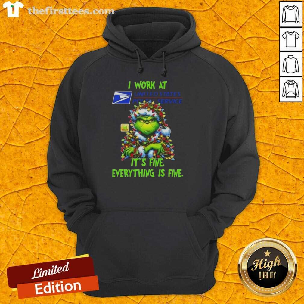 premium-grinch-christmas-tree-x-usps-i-work-at-its-fine-everything-is-fine-hoodie Premium Grinch Christmas Tree hoodie featuring 'I Work At It's Fine Everything Is Fine' design for festive holiday wear.