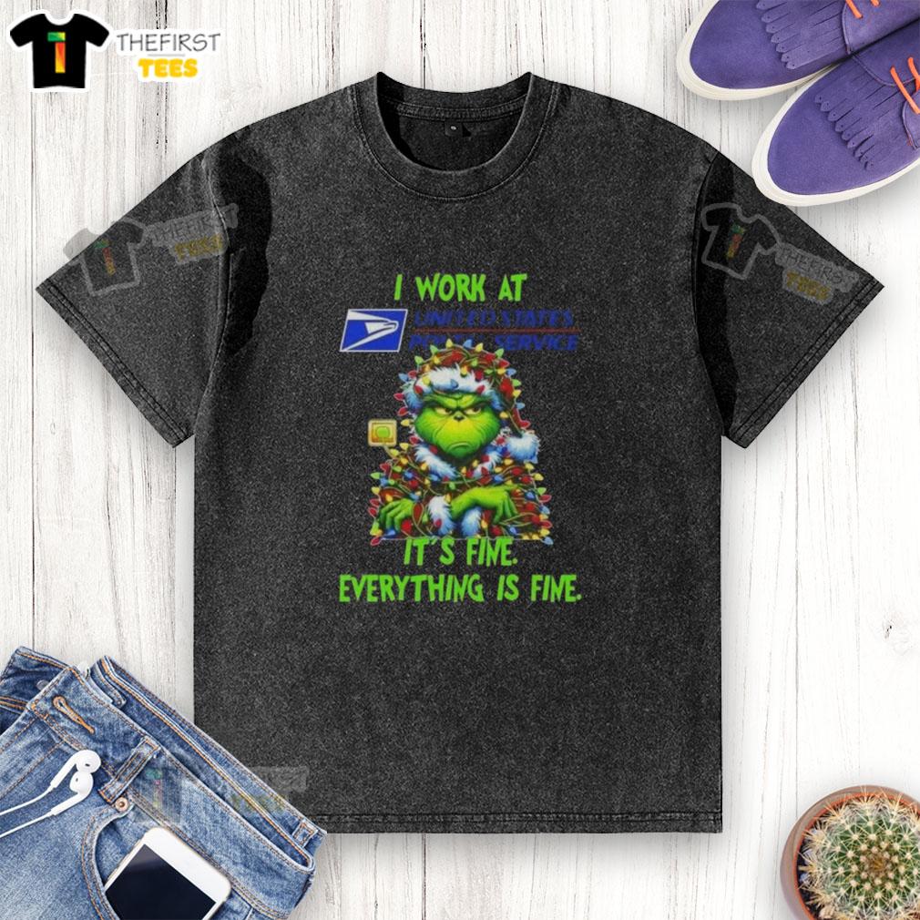 premium-grinch-christmas-tree-x-usps-i-work-at-its-fine-everything-is-fine-washed-t-shirt Premium Grinch Christmas Tree t-shirt with 'I Work At It's Fine Everything Is Fine' design, perfect for festive wear.