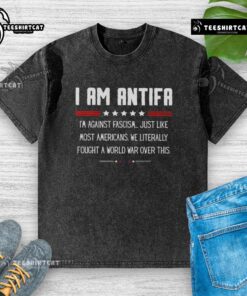 Premium I Am Antifa t-shirt, showcasing anti-fascism message, reflecting American values against fascism in WWII.