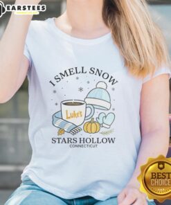 Premium I Smell Snow Stars Hollow Connecticut Christmas Ladies Tee featuring festive winter design and cozy fit.