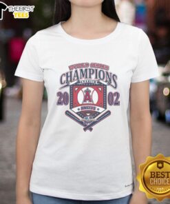 Premium Los Angeles Angels White Ladies Tee celebrating Anaheim Angels Cooperstown World Series Champions.