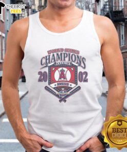 Alt Text: Premium Los Angeles Angels white tank top featuring Cooperstown World Series Champions design for fans.