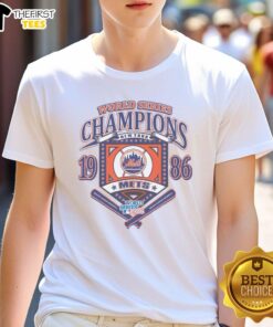 Premium New York Mets White Cooperstown World Series Champions Arch T-Shirt featuring team logo and vintage design.