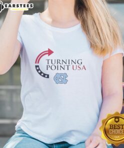 Premium North Carolina Tar Heels X Freedom Turning Point USA Charlie Kirk ladies tee in vibrant blue, perfect for fans.