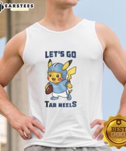 Premium North Carolina Tar Heels X Pikachu Let's Go tank top featuring vibrant graphics and comfortable fit for fans.