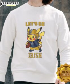 Alt Text: Premium Notre Dame Fighting Irish X Pikachu Let's Go Sweatshirt featuring vibrant graphics and a cozy design.