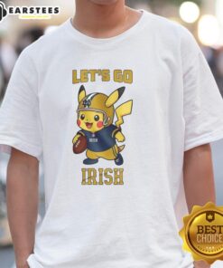 Premium Notre Dame Fighting Irish X Pikachu Lets Go T-Shirt featuring vibrant graphics and sporty design for fans.