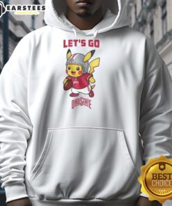 Premium Ohio State Buckeyes X Pikachu Let's Go Hoodie featuring vibrant graphics and a comfortable fit for fans.