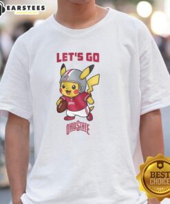 Alt Text: Premium Ohio State Buckeyes X Pikachu Let's Go T-Shirt featuring vibrant graphics of Pikachu and Ohio State logo.