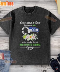 Premium 'Once Upon A Time' T-shirt featuring a girl who loved horses and Seattle Seahawks, perfect for fans and equestrians.