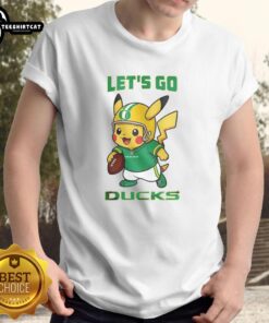 Premium Oregon Ducks X Pikachu Lets Go T-Shirt featuring vibrant graphics, perfect for fans and collectors.